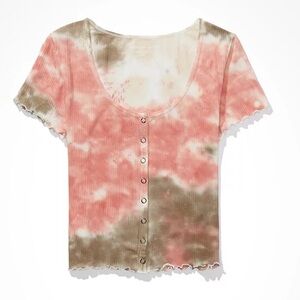Pink Tie Dye Snap Front Baby Tee American Eagle XS